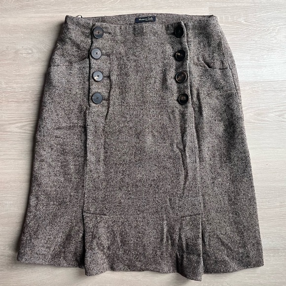 Massimo Dutti midi Autumn brown Chic Shortened Skirt with Front Pockets &buttons - Picture 1 of 10